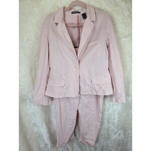 Liz‎ Claiborne Audra Pink White Seersucker Pant Suit Blazer Trousers Set